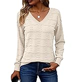 Zeagoo Womens Sweaters Fall Casual Long Sleeve V Neck Shirts Lightweight Crochet Ribbed Knit Pullover Tops Outfits