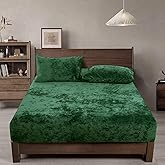 PHF Truly Velvet Fitted Sheet Only Queen Size, Luxury Super Soft Cozy Fuzzy Flannel Bottom Sheet, Deep Pocket Up to 16", Suitable for Fall Winter Spring, No Pillowcases, Emerald Green