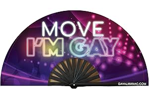 PANDATAK Gay Pride Large Folding Fans, Bamboo Fan 13" with UV Reactive Ink, for LGBTQ Circuit Parties and Raves … (Move I'm Gay PINK)