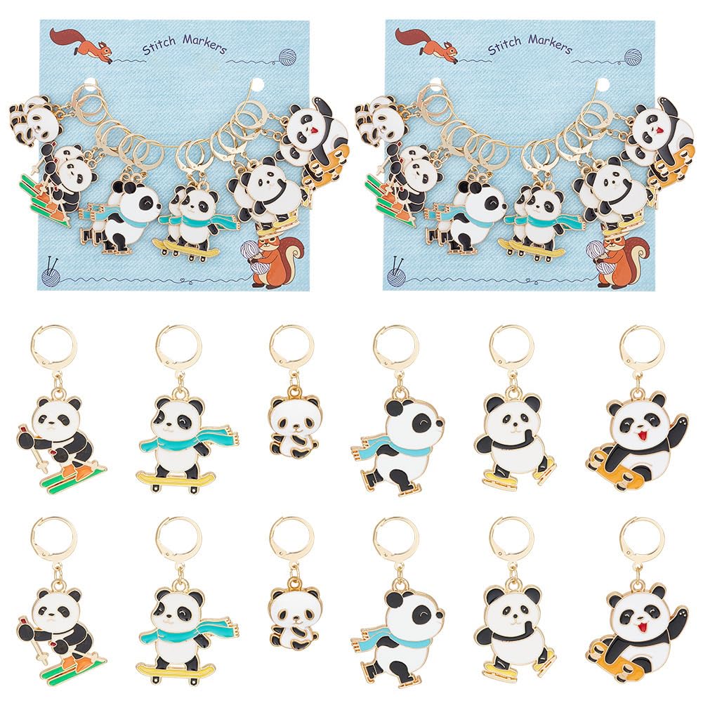 NBEADS 24 Pcs Panda Stitch Markers, Enamel Crochet Stitch Marker Charms Removable 304 Stainless Steel Clasps Locking Stitch Marker for Knitting Weaving Sewing Jewelry Making — image 1