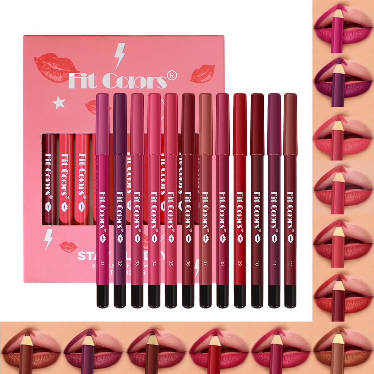 Baorder 12 Colors Matte Lip Liner Pencil Set,Creamy Matte Velvet Lipstick,One Step Lips Makeup Kit,Fit Colors Long Lasting Waterproof Smooth High Pigmented Lip Makeup Pencil for Daily