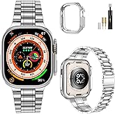 MioHHR Solid Stainless Steel Band Compatible with Apple Watch 49mm Ultra 3/2/1, Metal Strap with Soft TPU Case for iWatch Series Ultra 3/2/1 49mm Women and Men, Silver