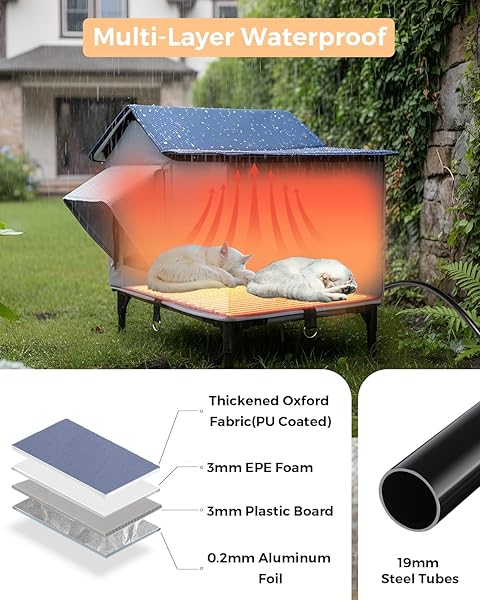 BRAVEDREAM LARGE CAT HOUSE WITH HEATING PAD, INSULATED WEATHERPROOF CAT HOUSE FOR FERAL CATS, ESCAPE DOOR, ELEVATED, CLAWSABLE, FOLDABLE, OUTDOOR HEATED PET HOUSE FOR WINTER, GARDEN, PATIO, BACKYARD