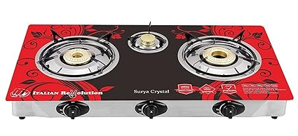Buy Poweronic Surya Crystal Glasstop 3 Burner Gas Stove 70x40x10