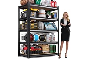 LBVSKK 72''H Garage Shelving Heavy Duty 5-Tier Adjustable Storage Shelves Unit,3000 LBS Metal Utility Rack Shelf for Industries, Warehouses, Basement,Black (72'H x 45.6''W x 20''D)