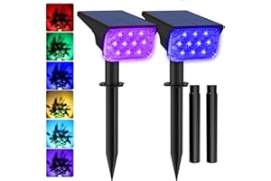 T-SUNUS RGB Solar Landscape Spotlights Christmas Outdoor IP65 Waterproof Color Spot Lights Auto Dusk to Dawn Landscaping Wall Light for Tree Yard Garden Driveway Porch Walkway Pond Halloween 2 Pack