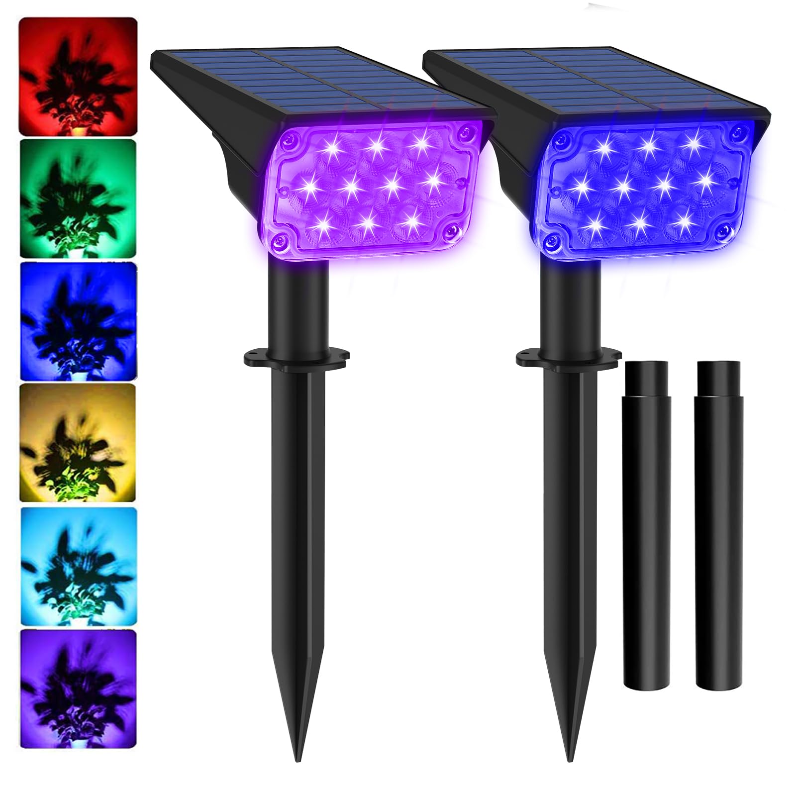 Photo 1 of T-SUNUS Halloween Solar Color Landscape Spotlights Outdoor, IP65 Waterproof RGB Spot Light 2 Pack Auto Dusk to Dawn Landscaping Wall Lights for Christmas Tree Yard Garden Driveway Porch Walkway Pond