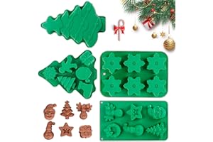 WhiteRhino Christmas Silicone Molds Chocolate Molds Candy Molds Baking Molds Large for Baking Sweet Treat,Cake Xmas Gift Handmade Soap Candles with Shape of ChristmasTree,Santa Head Party Decor(4 pcs)