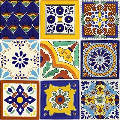 Tierra y Fuego Tile SET - Nine (9) 4¼ x 4¼ In. Ceramic Mexican Tiles - Talavera