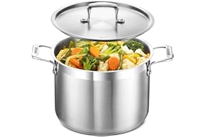 Stockpot – 8 Quart – Brushed Stainless Steel – Heavy Duty Induction Pot with Lid and Riveted Handles – for Soup, Seafood, Sto