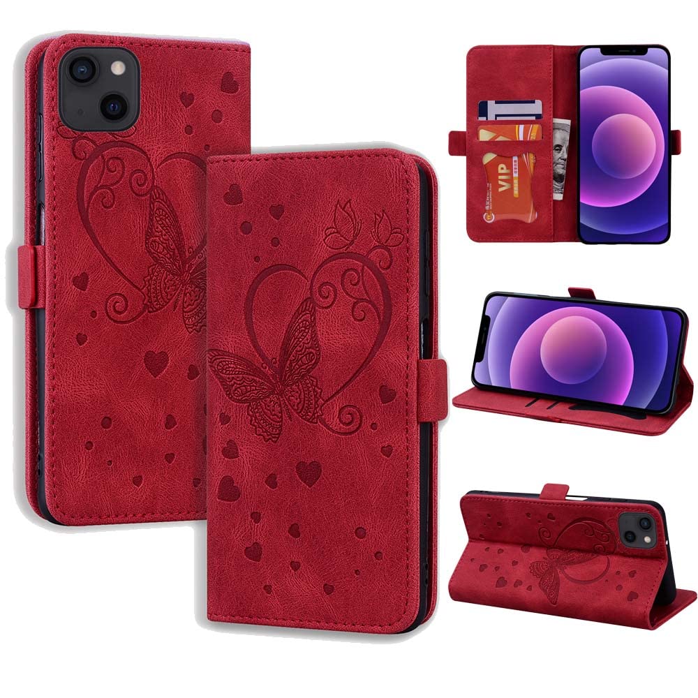 CASAFUNY Case for iPhone 13 Case Flip Wallet Leather Case with Card Holder Kickstand Magnetic Closure Protective Phone Case Cover for iPhone 13 6.1 inch 2021, Red