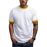 Zengjo Men's Ringer Tee Crewneck Athletic T Shirts Short Sleeve Sport Shirt for Men