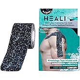 Heali Kinesiology Tape with Magnesium and Menthol, 20 Pcs Precut Strips, K Tape Roll, Knees, for Physical Therapy, Sports, Muscles and Joints, Water Resistant, Blue Splatter