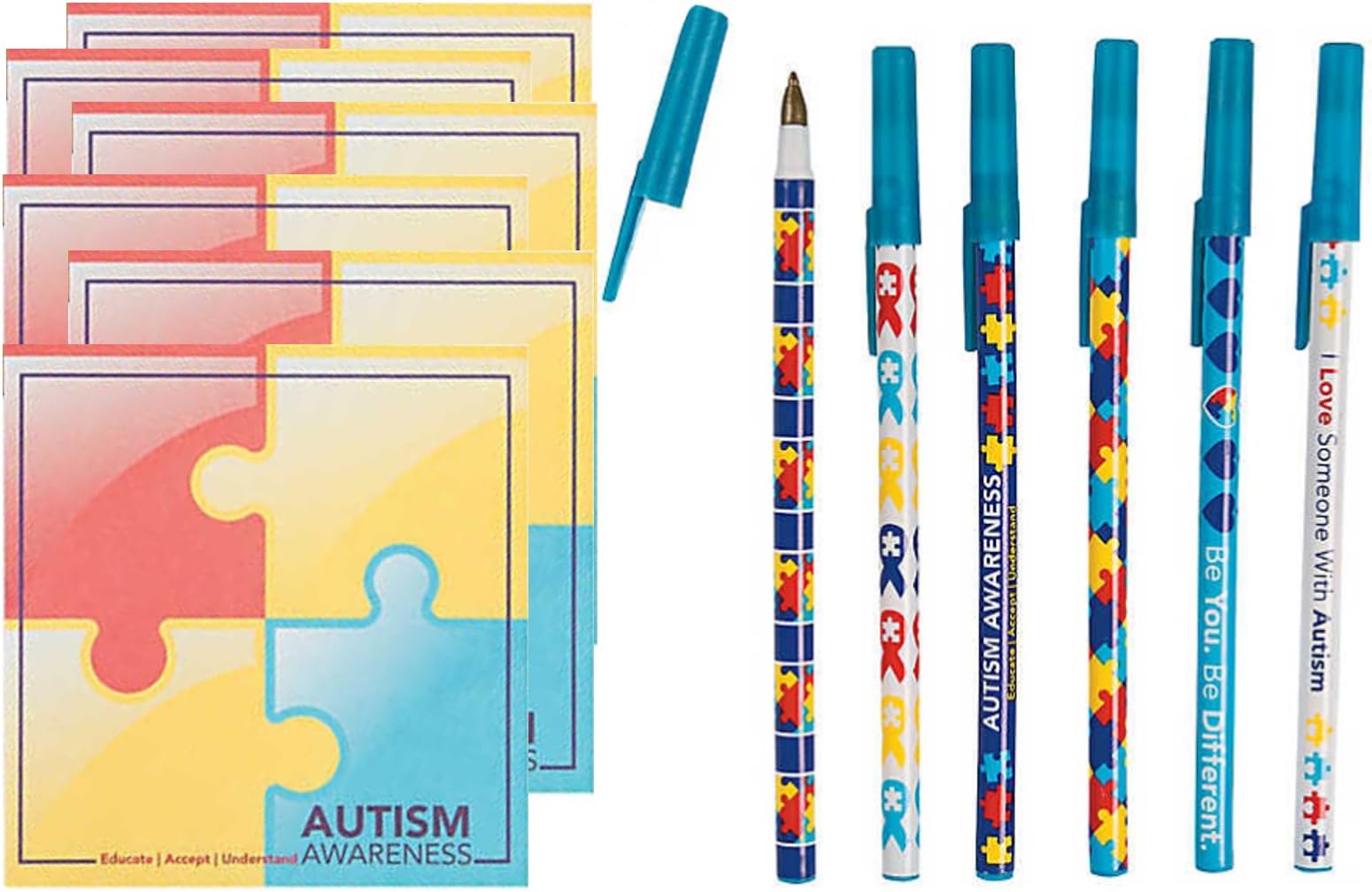 Charmed By Dragons Autism Awareness Pens and Sticky Note Pads 12 Piece Bundle