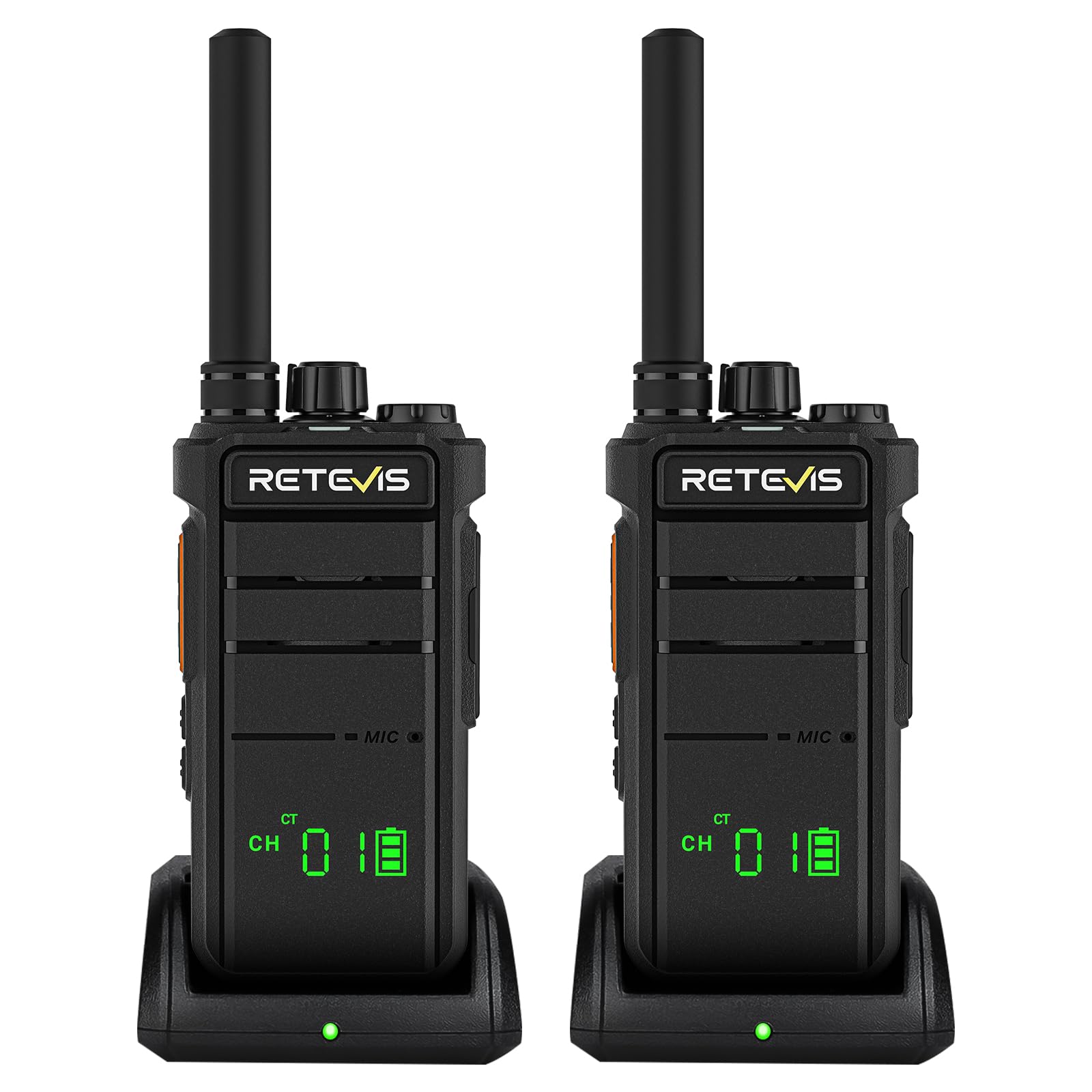 Retevis RB626H Walkie Talkies Long Range, Rechargeable Two Way Radio 2000mAh Type C, VOX, LED Flashlight, Compact Size, Portable Handheld Walkie Talkie with Screen for Hotel, Restaurant (Black, 2 Pcs)