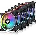 AsiaHorse FS-9002 Pro 120mm RGB Case Fan, 26 LED ARGB and Double LED Lingting Loops, 800-1800rpm Pwm Case Fan with Motherboard Sync/Analog Controller(6 Pack, Black)