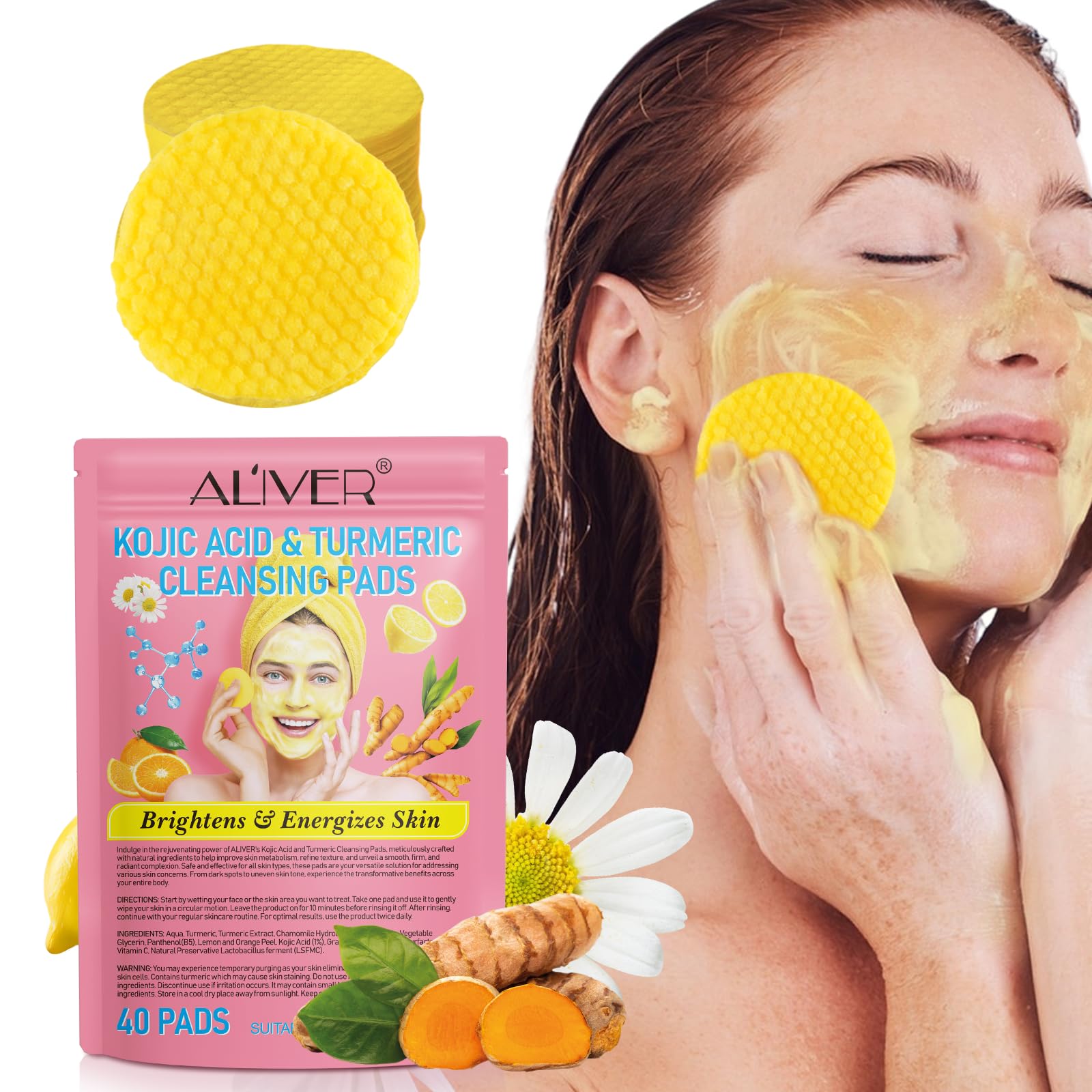 Turmeric Kojic Acid Cleansing Pads (40 PCS) for Cleansing and Exfoliating | Turmeric Face Pads Balance Skin Oil And Water