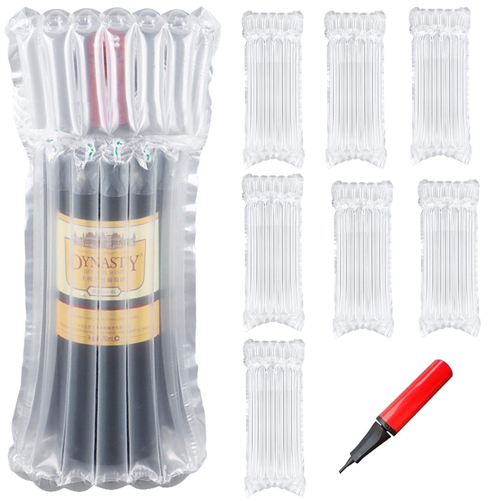 Wine Bottle Protector,8 Pcs Reusable Bubble Cushion Wrap Sleeves Bubble Wrap Bags Inflatable Bags with Pump for Safe Packaging and Transportation
