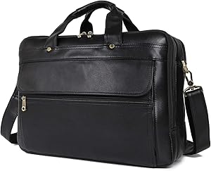 Texbo Men's Solid Full Grain Leather 16 Inch Laptop Briefcase Messenger Shoulder Bag (New Version)