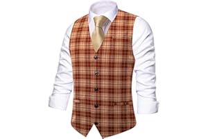Hi-Tie Men's Suit Vest Plaid Checks V-neck Single Breasted Formal Business Wedding for Tuxedo Dress Waistcoat