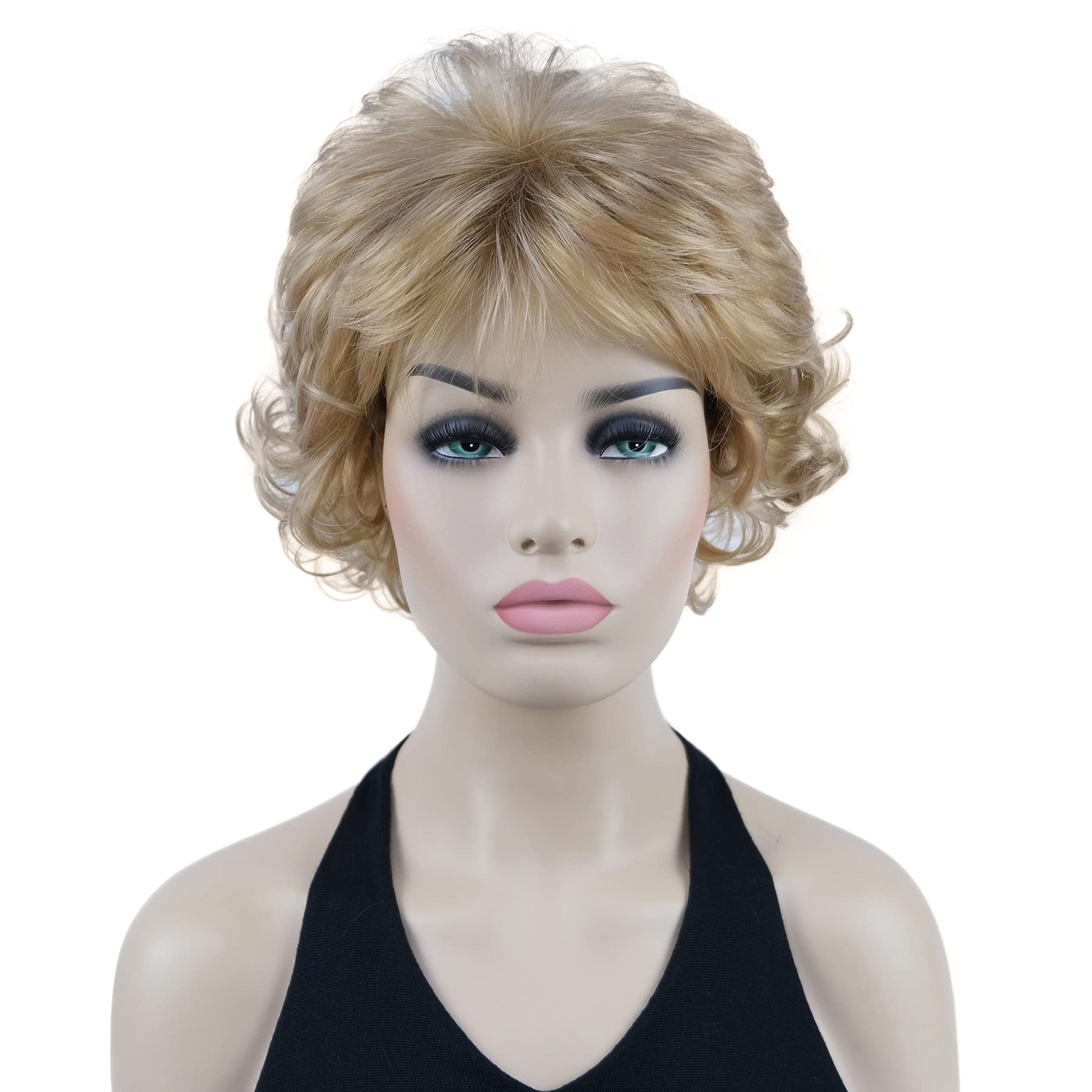 Lydell 8" Short Curly Women Wigs Soft Shaggy Layered Classic Cap Full Synthetic Wigs (24B Light Butterscotch)