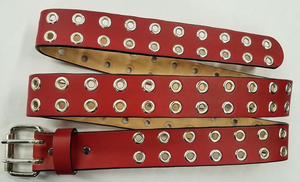 Double Hole with Metal Grommets Plain Leather Belts 1 3/4
