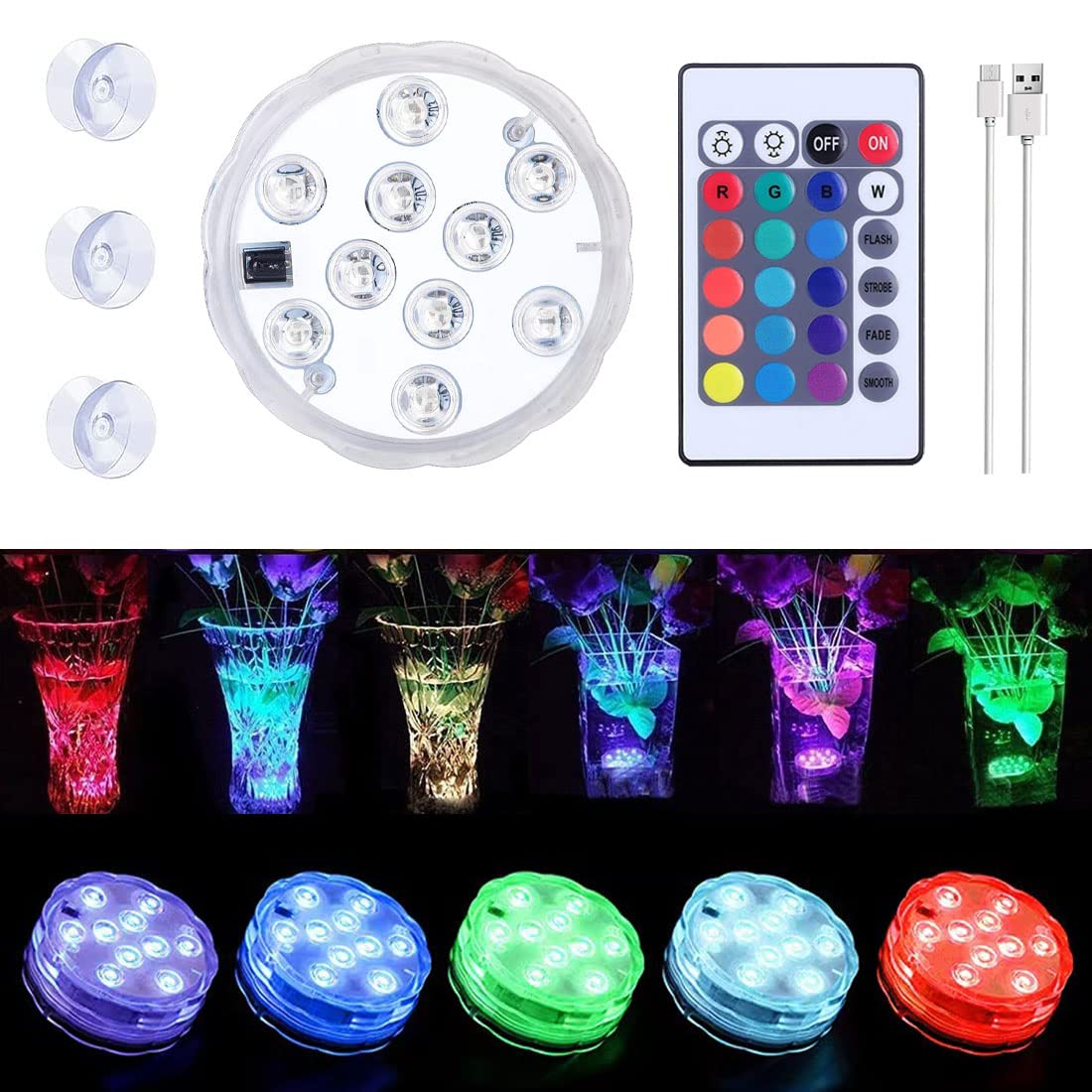 1 PCS Rechargeable Submersible LED Lights with Remote,lnground Pool Waterproof Led Light with Suction Cups,USB Multi-Color Bathtub Waterproof Light,for Pool Vase Aquarium Fountain Party Decoration