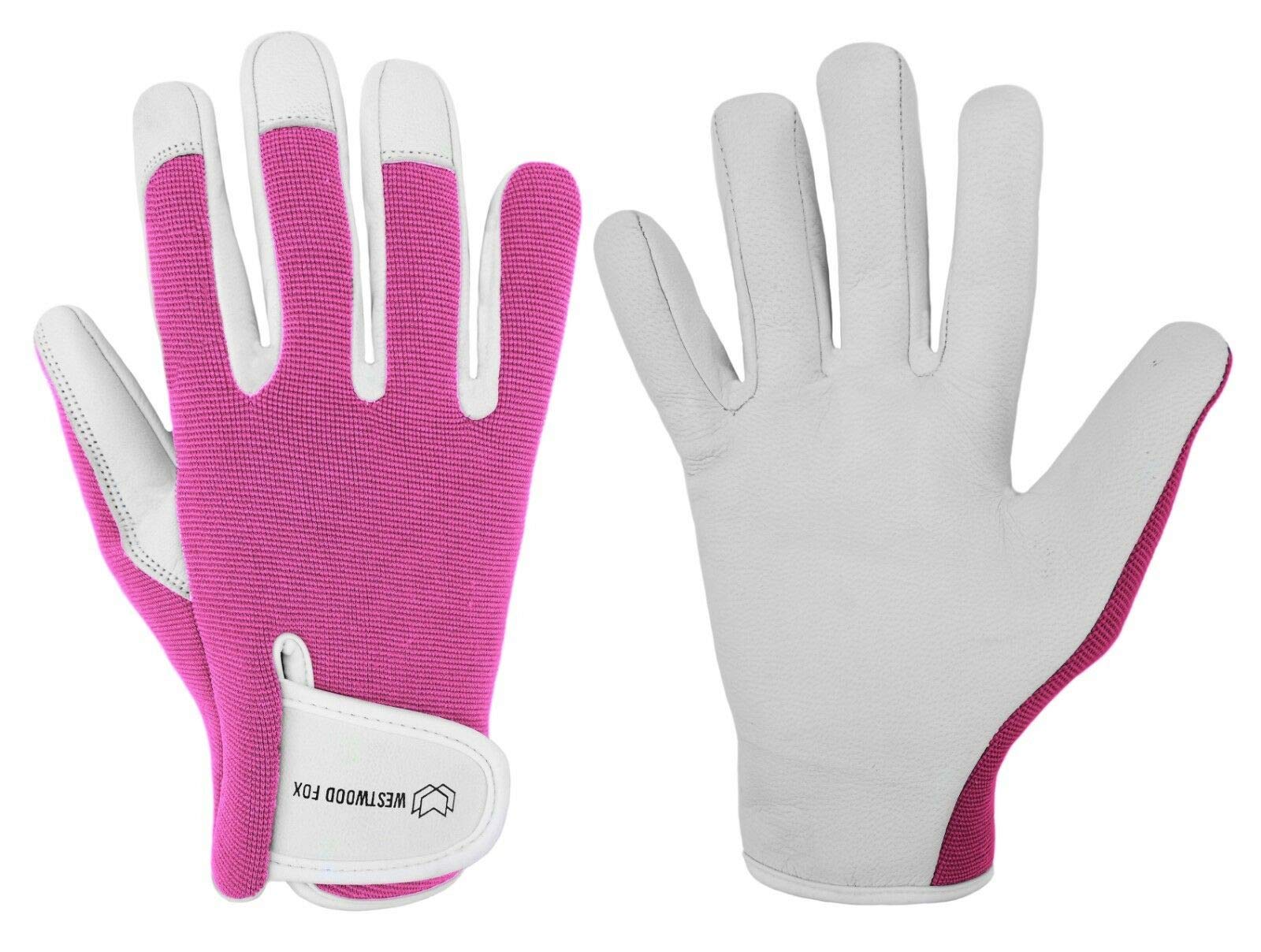 WESTWOOD FOX Ladies/Mens Leather Gardening Gloves Thorn Proof Rigger Garden work gloves, Safety Working Gloves, Premium Quality (Pink, L)