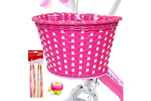 ANZOME Girl's Bike Basket, Front Handlebar Kid's Bicycle Basket with Bike Bells Streamers for Kids Chirlden Gift DIY Sets