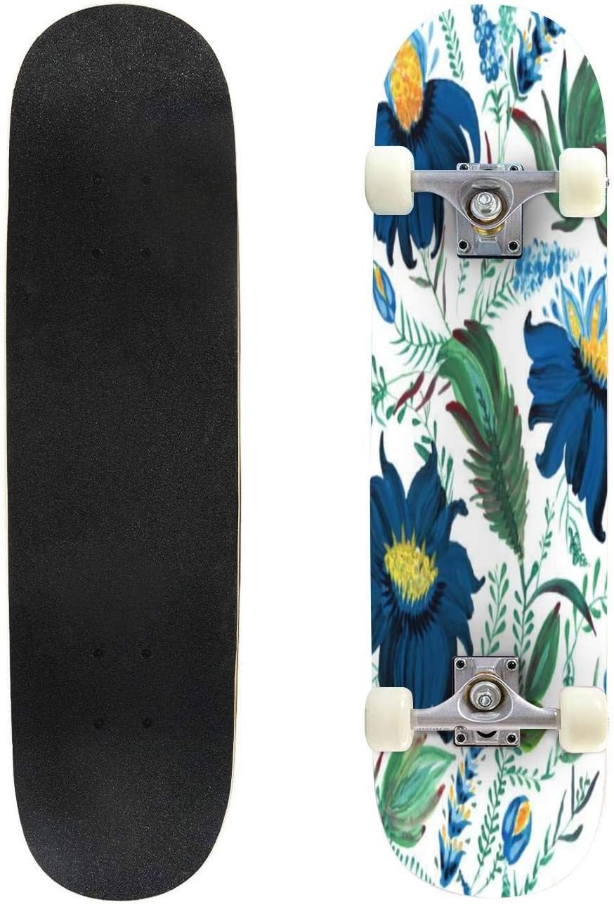 31'' Complete Skateboard Abstract Floral Seamless Pattern