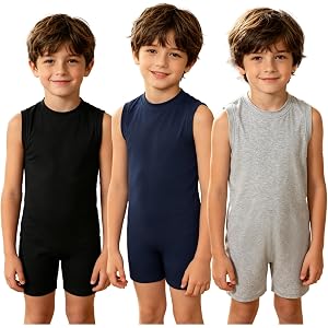 Agoky Boys Girls 3 Pack Special Needs Adaptive Clothing for Kids Sleeveless Back Zip Jumpsuit Anti-Strip Romper