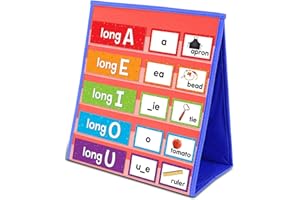 AUVCAS Tabletop Pocket Chart for Classroom, Small Double Sided Pocket Chart for Kids Learning at Home (Red-Blue)