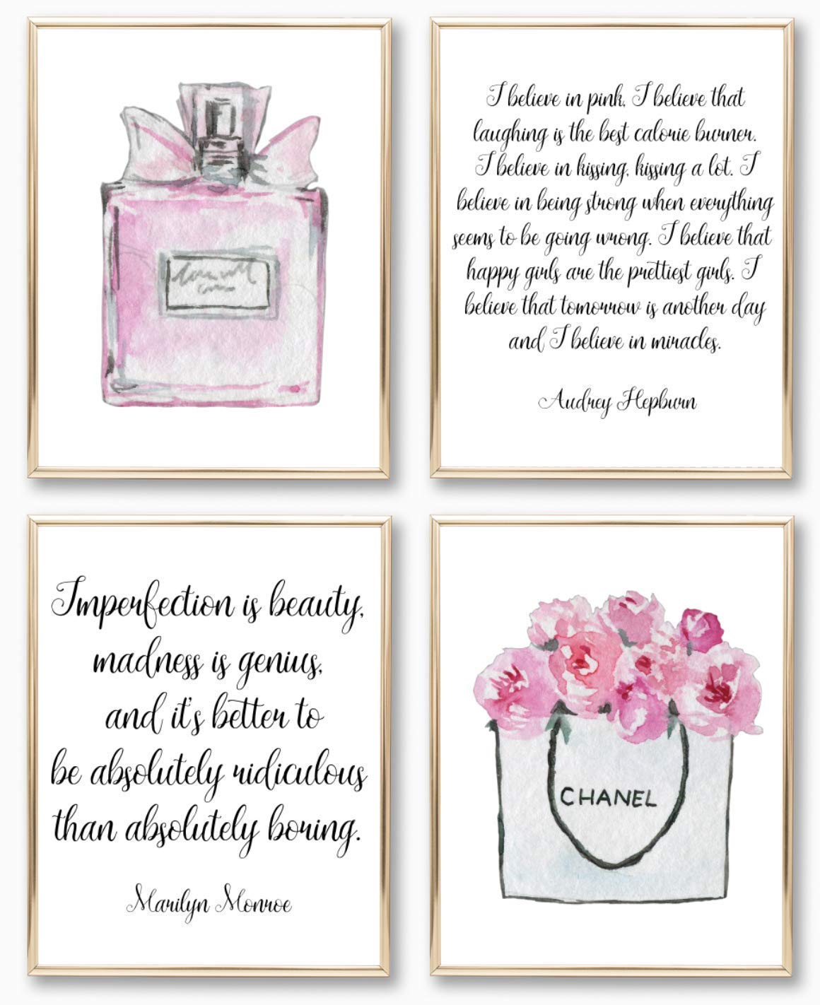 Audrey Hepburn Quote Wall Art I believe In Pink Marilyn