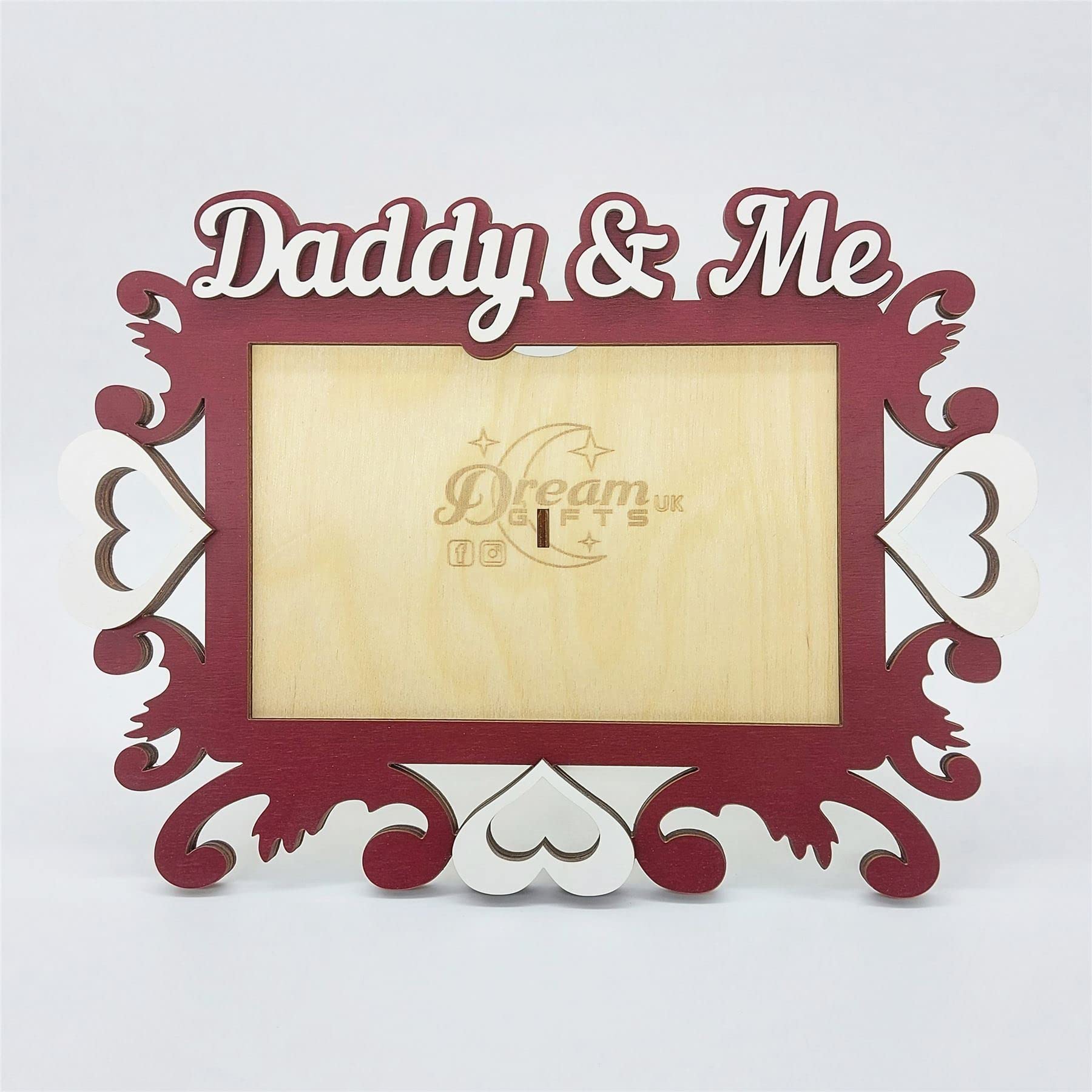 Daddy & Me Baby Hand Made Wooden Photo Frame Gift for Tabletop or Wall - Hearts (Cherry)