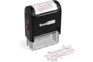 ExcelMark Self-Inking Christmas Rubber Stamp - Merry Christmas - Prints in Red Ink