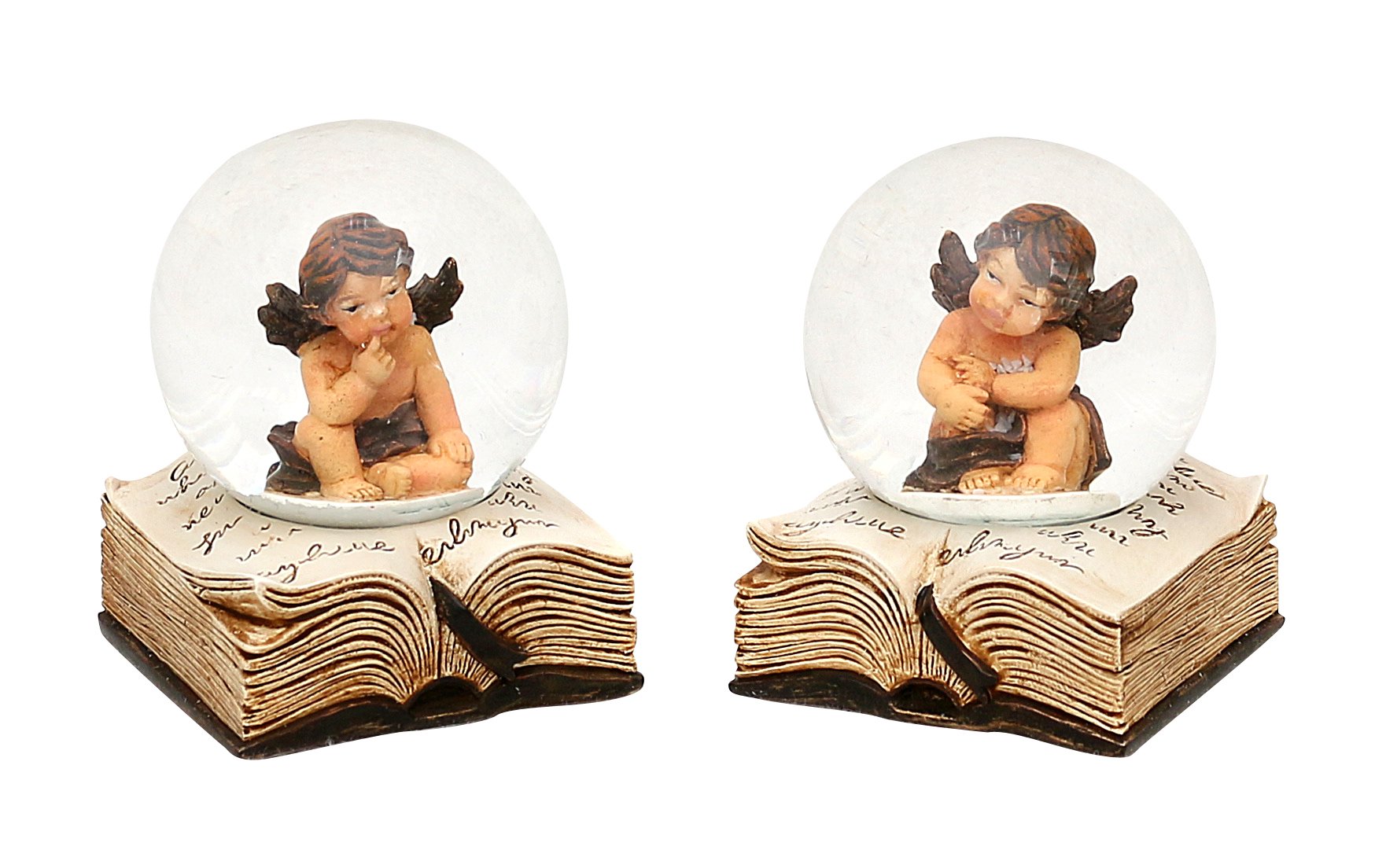 Dekohelden24 Angel on Book Snow Globe, Approx. 6.5 cm. Set of 2