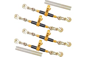 VEVOR Ratchet Chain Binder, 5/16"-3/8" Heavy Duty Load Binders, with G80 Hooks 7,100 lbs Secure Load Limit, Labor-saving Anti-skid Handle, Tie Down Hauling Chain Binders for Flatbed Truck Trailer, 4 P