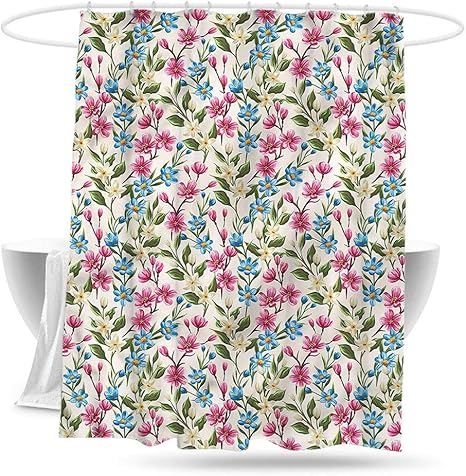 Amazon スイートデコレーション フラワーブルームモチーフ カラーストローク L70 X W59 シャワーカーテン ホーム キッチン オンライン通販