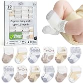 Organic Cotton Blend 12 Pairs Newborn Baby Socks 0-6 M Unisex Registry | Oeko-Tex Certified, Ankle Socks, 12 Pairs, Baby Socks With Grips, Baby Girl Socks, Brown Socks, Unisex Design, 0-6 Months