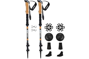 ICETRAX Aluminum Trekking Poles with Quick Lock System and Cork Grip, Height Adjustable Hiking Poles Set