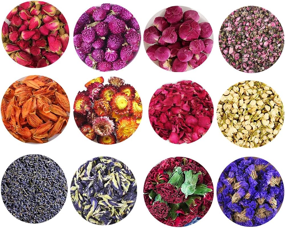 TooGet Dried Flowers & Herbs Set 12 Bags for Bath, Candles & Crafts