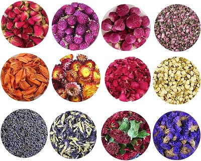 TooGet Dried Flowers & Herbs Set 12 Bags for Bath, Candles & Crafts