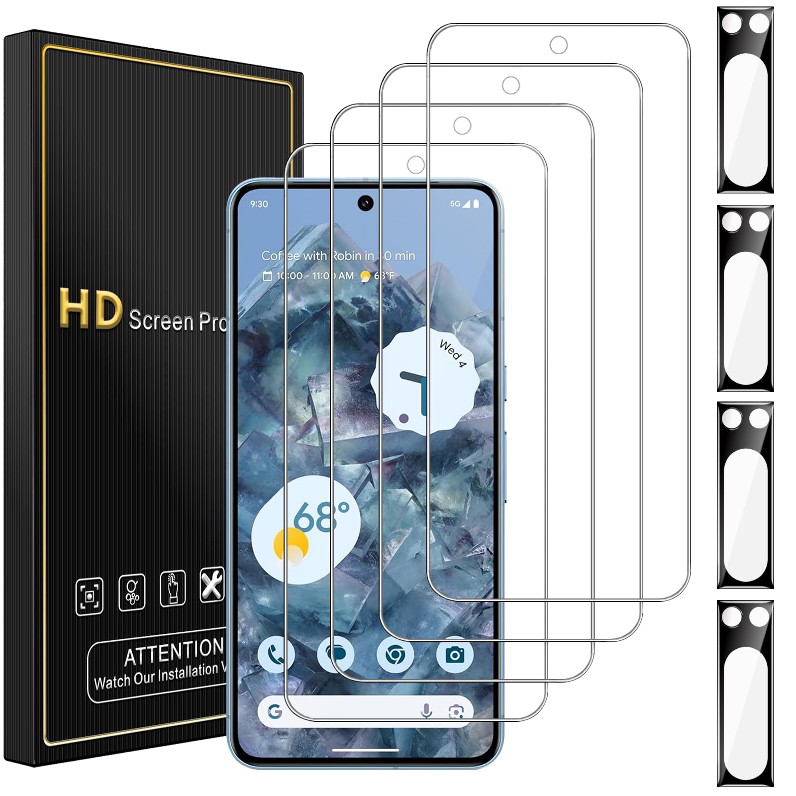 Photo 1 of NBiefuny 4 Pack for Google Pixel 8 Pro Screen Protector with 4 Pack Camera Lens Protector, 9H Tempered Glass Film Anti-Fingerprint Case Friendly