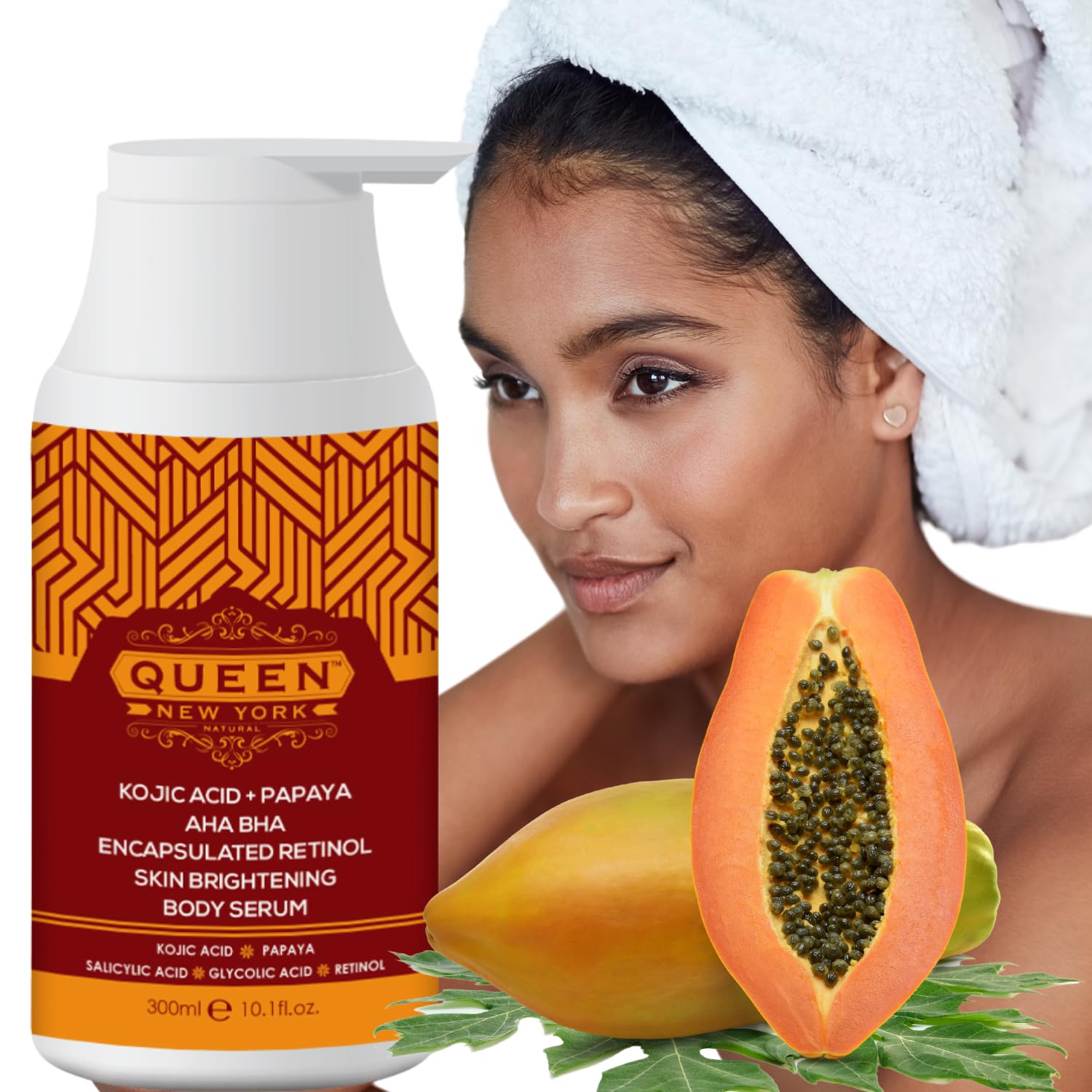 QUEEN Kojic Acid+Papaya AHA BHA Encapsulated RETINOL Multi-Bright Body Serum fast-absorbing by QUEEN NATURAL NEW YORK (Pack of 1)