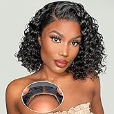 Eyefanniy Glueless Wigs Human Hair pre plucked Pre Cut Short Curly Bob Lace Front Wigs for Black Women 4x4 Lace Closure Glueless Wig with Elastic Band for Beginners 10 Inch