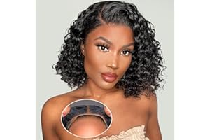 Eyefanniy Glueless Wigs Human Hair pre plucked Pre Cut Short Curly Bob Lace Front Wigs for Black Women 4x4 Lace Closure Glueless Wig with Elastic Band for Beginners 200% Density 10 Inch