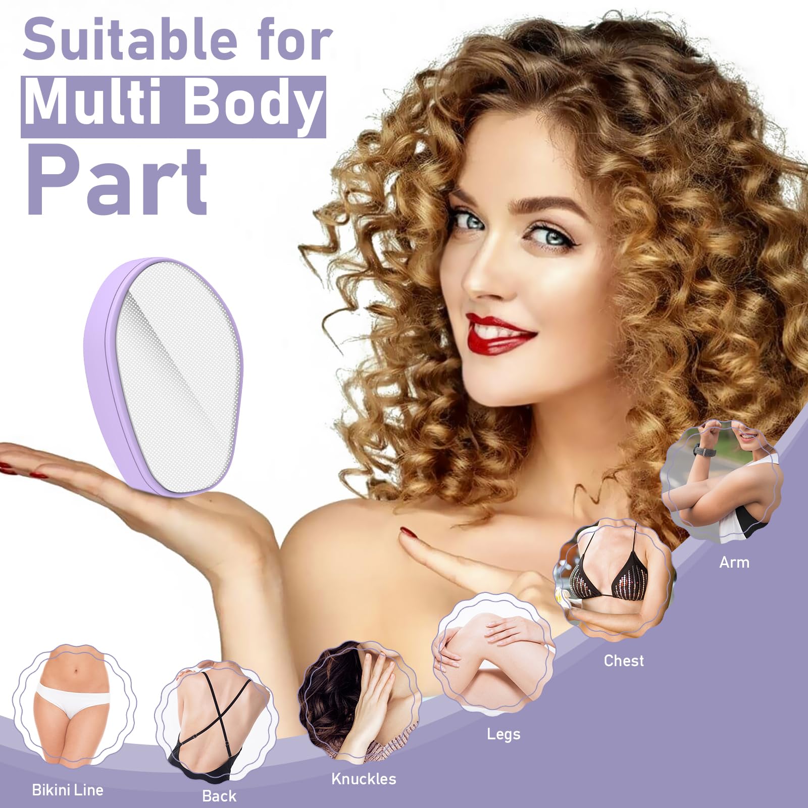 Crystal Hair Eraser for Women and Men, Reusable Crystal Hair Remover Magic Painless Exfoliation Hair Removal Tool, Magic Hair Eraser for Back Arms Legs (Violet Purple)