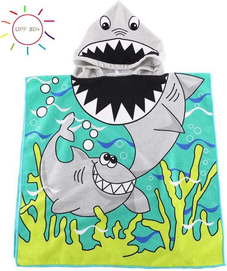 MINILIFE Kids Hooded Beach and Bath Towel 100% Soft Microfiber Swimsuit Coverup Swimming Poncho Towel Multi-use for Pool/Shower/Bath