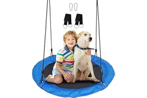 JUNGLE WELL Saucer Swing – 40’’ Tree Swing Seat with 900D Oxford Waterproof Fabric for Kids & Adults | 700 lbs Weight Capacity | Adjustable Straps & 2 Carabiners for Indoor & Outdoor Fun (Ocean Blue)