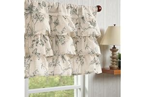 jinchan Ruffled Valance Curtain Linen Floral Kitchen Valance for Window 18 Inch Gray Shabby Chic Small Window Treatment Farmhouse Vintage Chic Style Light Filtering Rod Pocket 1 Panel Grey